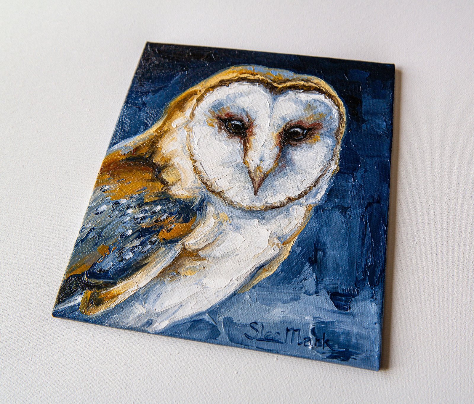 Barn owl Original art 8" by S. Lee Mark Bird oil painting Pet portrait Animal art Home & Living Home Wall Décor Paintings