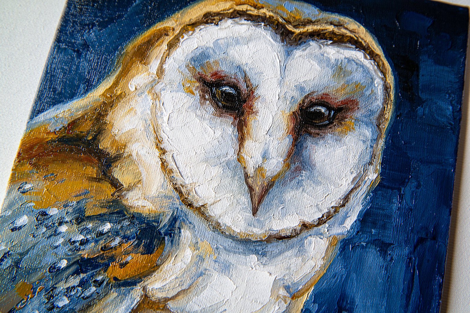 Barn owl Original art 8" by S. Lee Mark Bird oil painting Pet portrait Animal art Home & Living Home Wall Décor Paintings