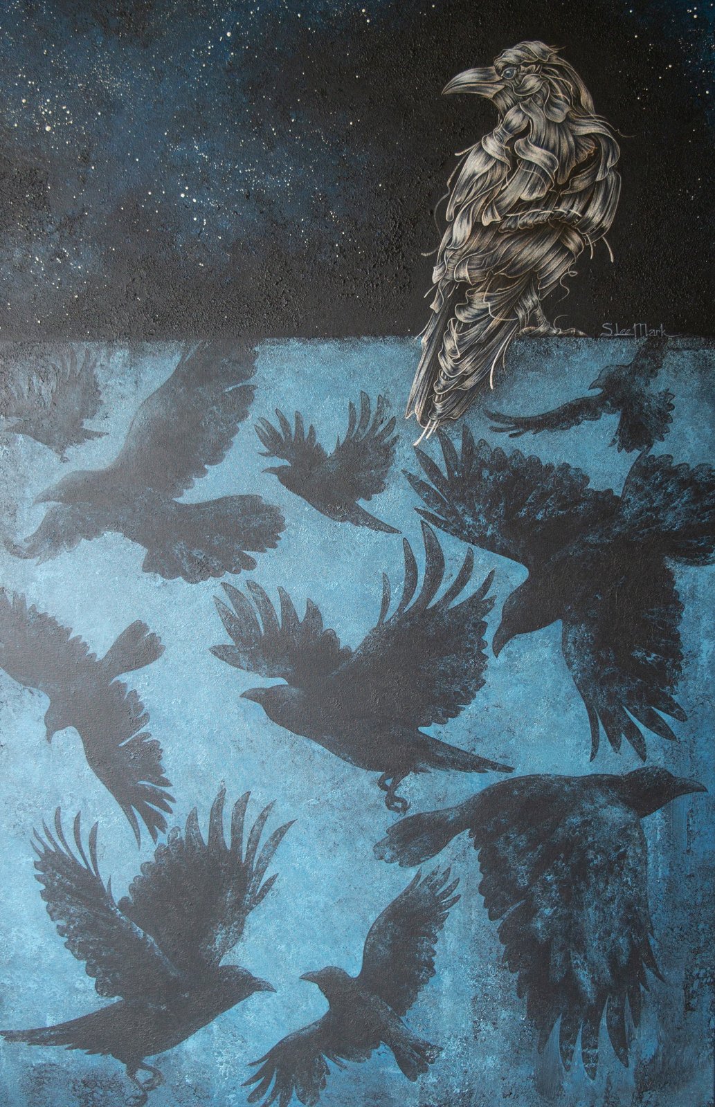 White crow 26" Original Modern art by S. Lee Mark