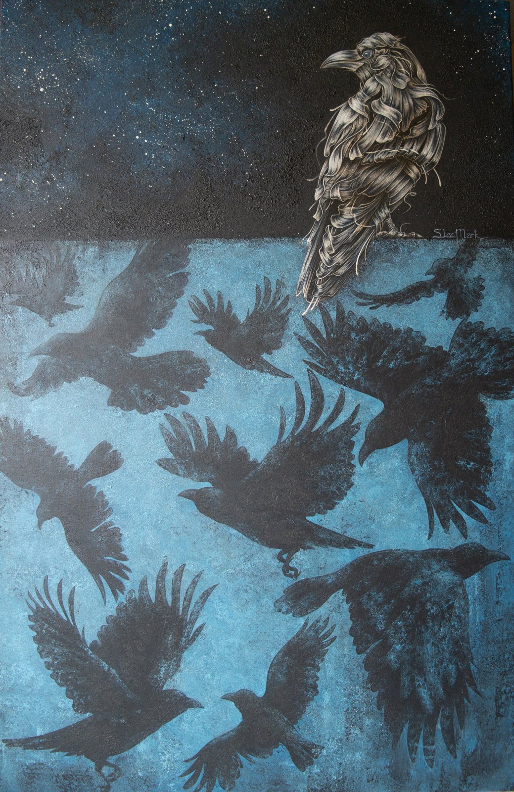 White crow 26" Original Modern art by S. Lee Mark