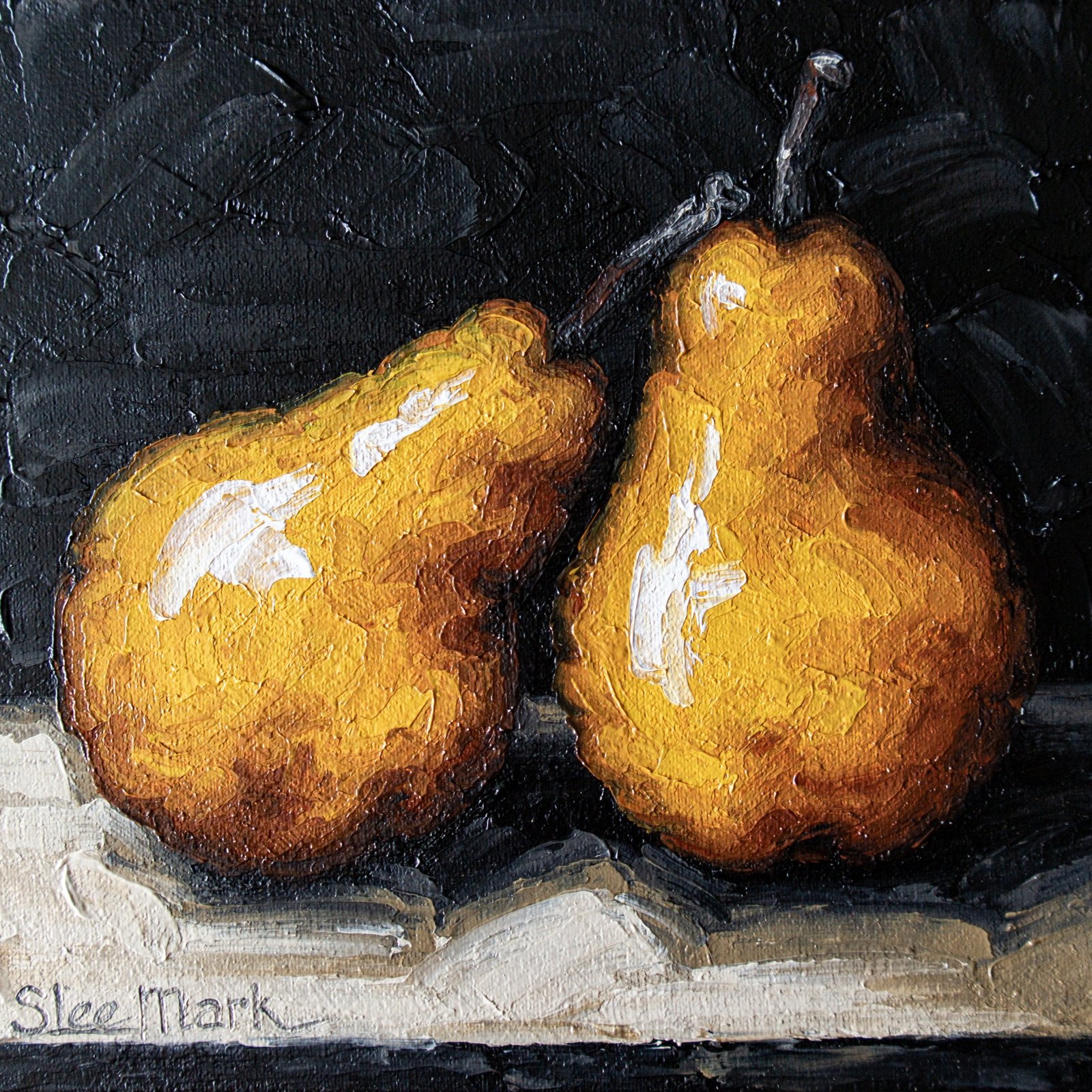 Two Pears Original art 6x6" by S.Lee Mark Stil life oil painting Fruit art Fruit still life Fruit painting Pears artHome Decor Wall Hangings by Svitlana Lee Mark