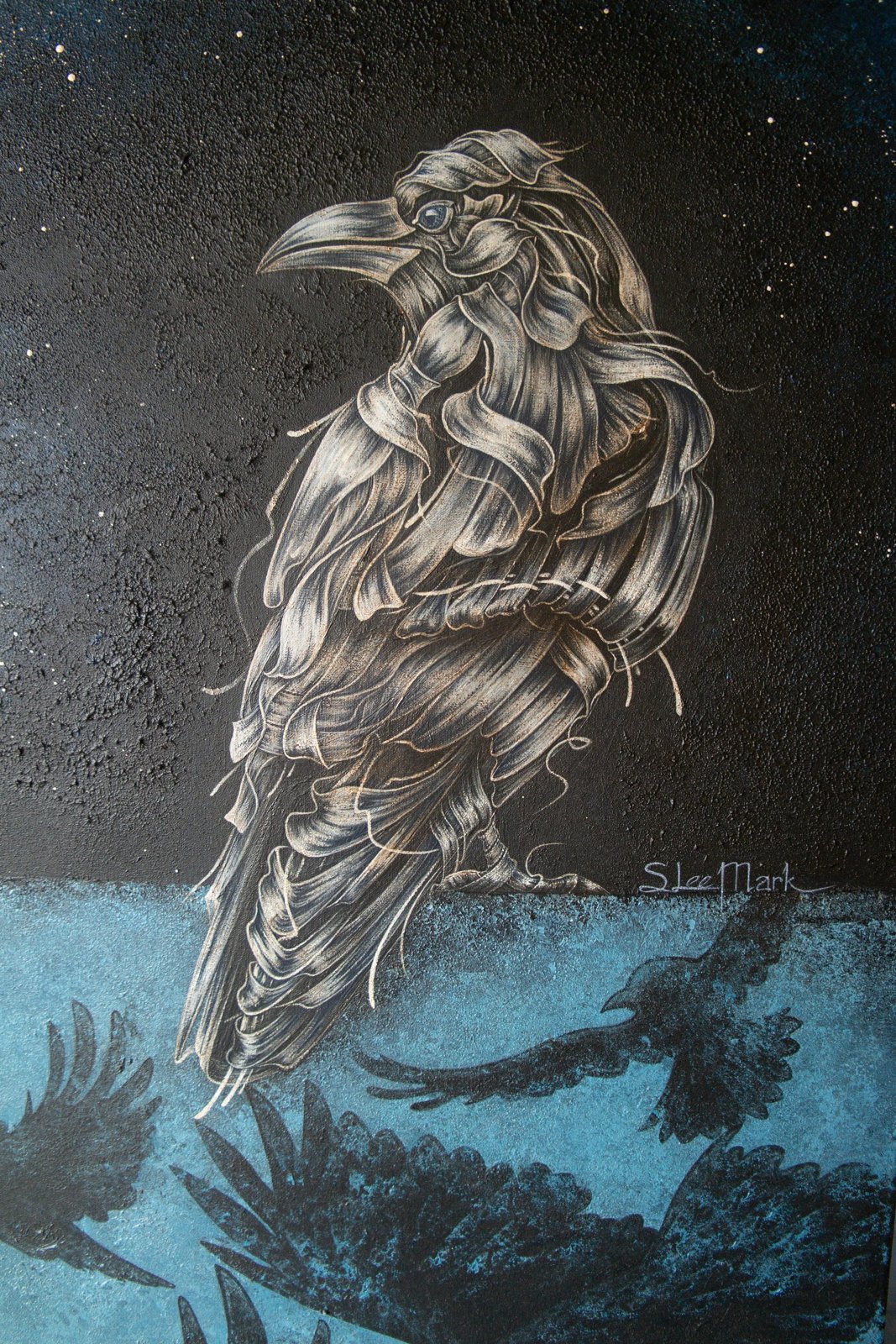 White crow 26" Original Modern art by S. Lee Mark