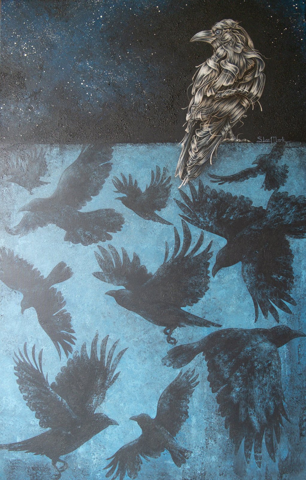 White crow 26" Original Modern art by S. Lee Mark