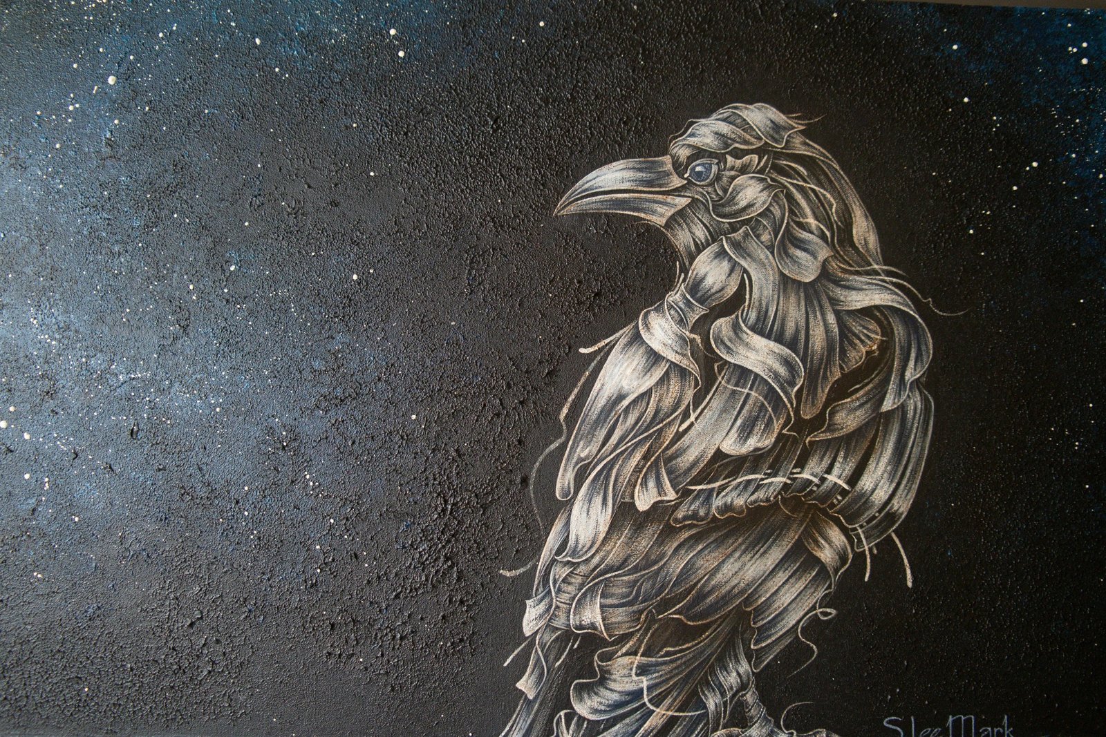 White crow 26" Original Modern art by S. Lee Mark