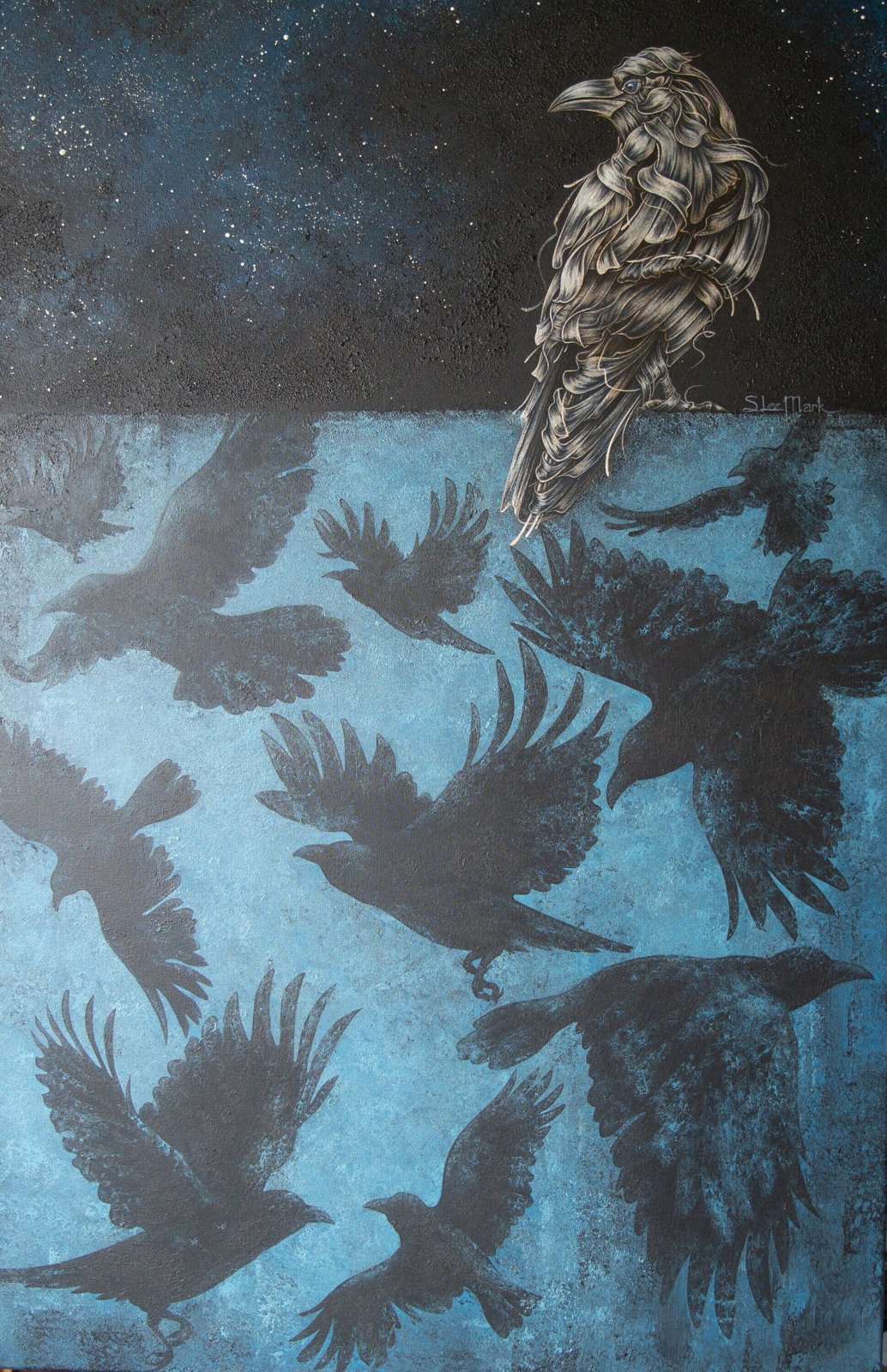 White crow 26" Original Modern art by S. Lee Mark by Svitlana Lee Mark