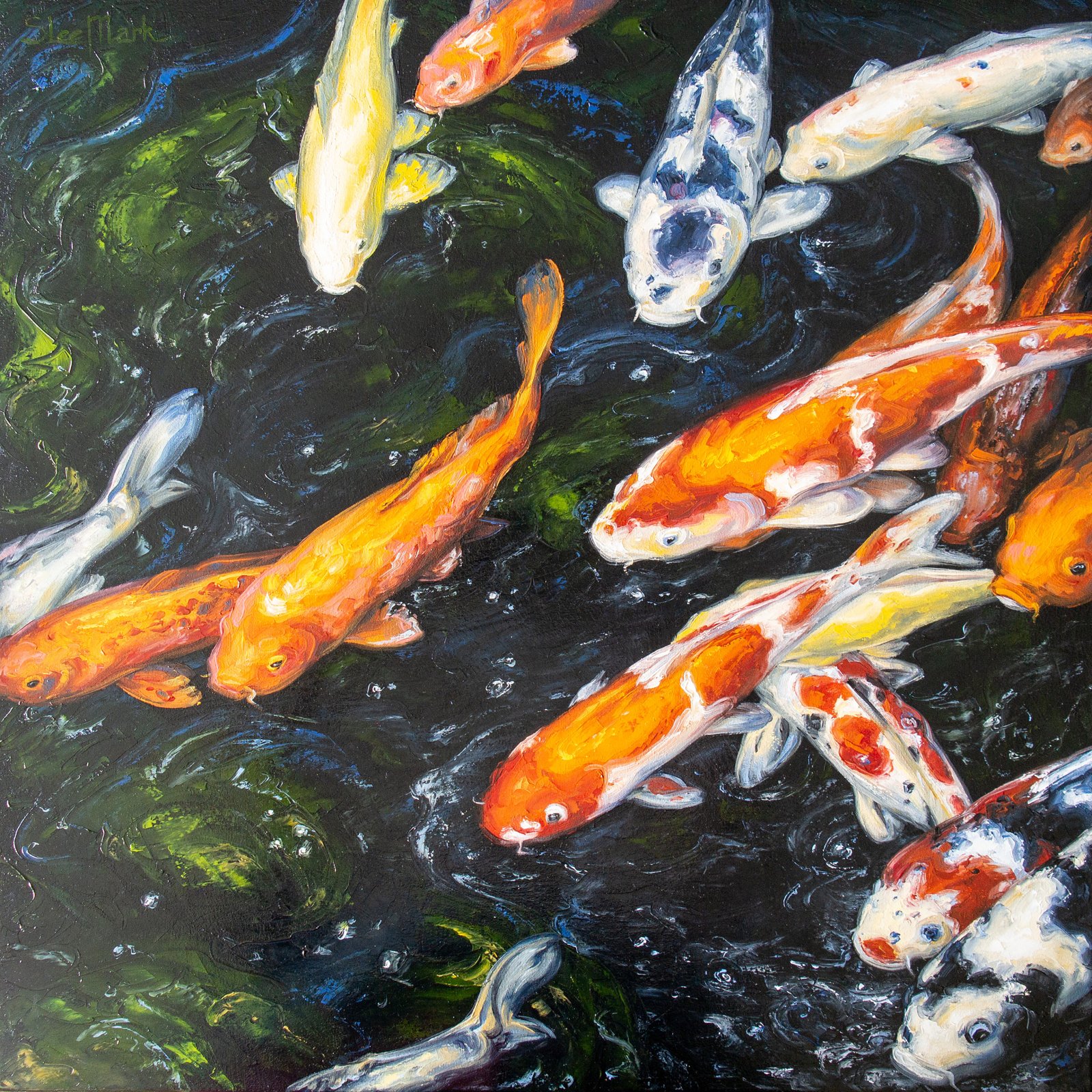 Koi Goldfish 24" S.Lee Mark Original oil painting Pet portrait Animal painting Animal art Fish Original art Home Living Home Decor Wall