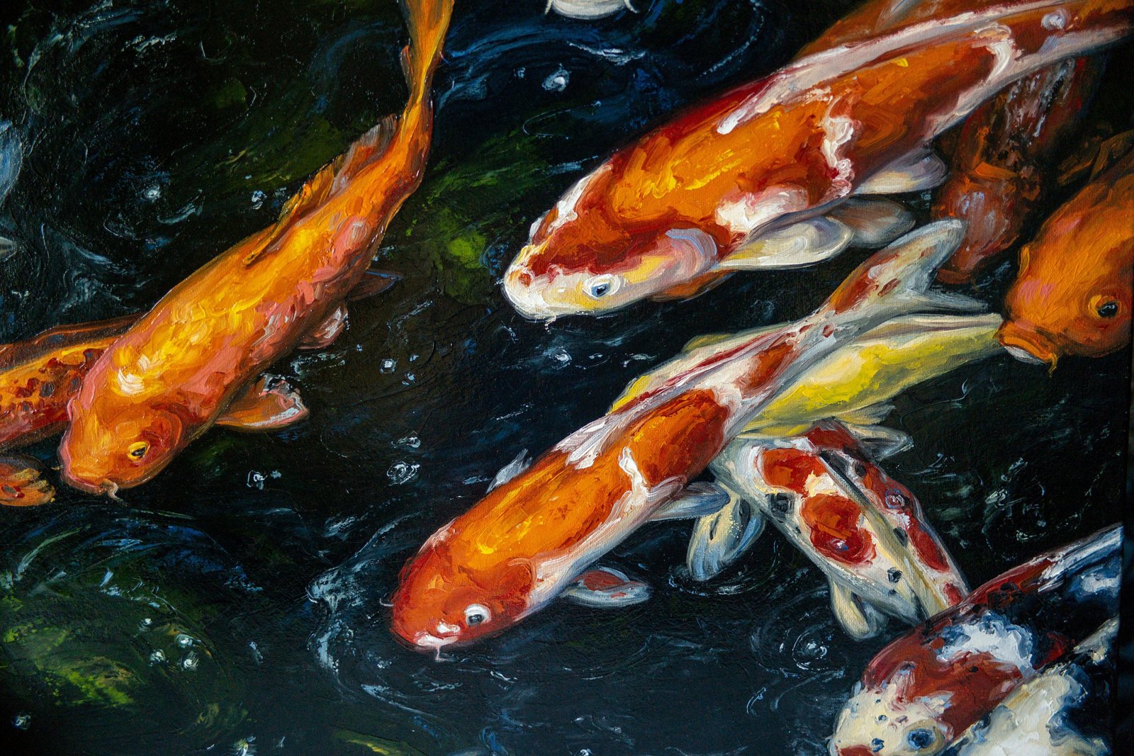 Koi Goldfish 24" S.Lee Mark Original oil painting Pet portrait Animal painting Animal art Fish Original art Home Living Home Decor Wall