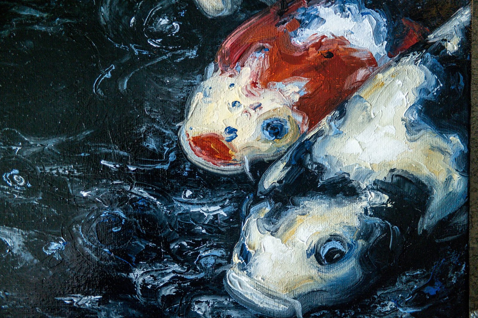 Koi Goldfish 24" S.Lee Mark Original oil painting Pet portrait Animal painting Animal art Fish Original art Home Living Home Decor Wall