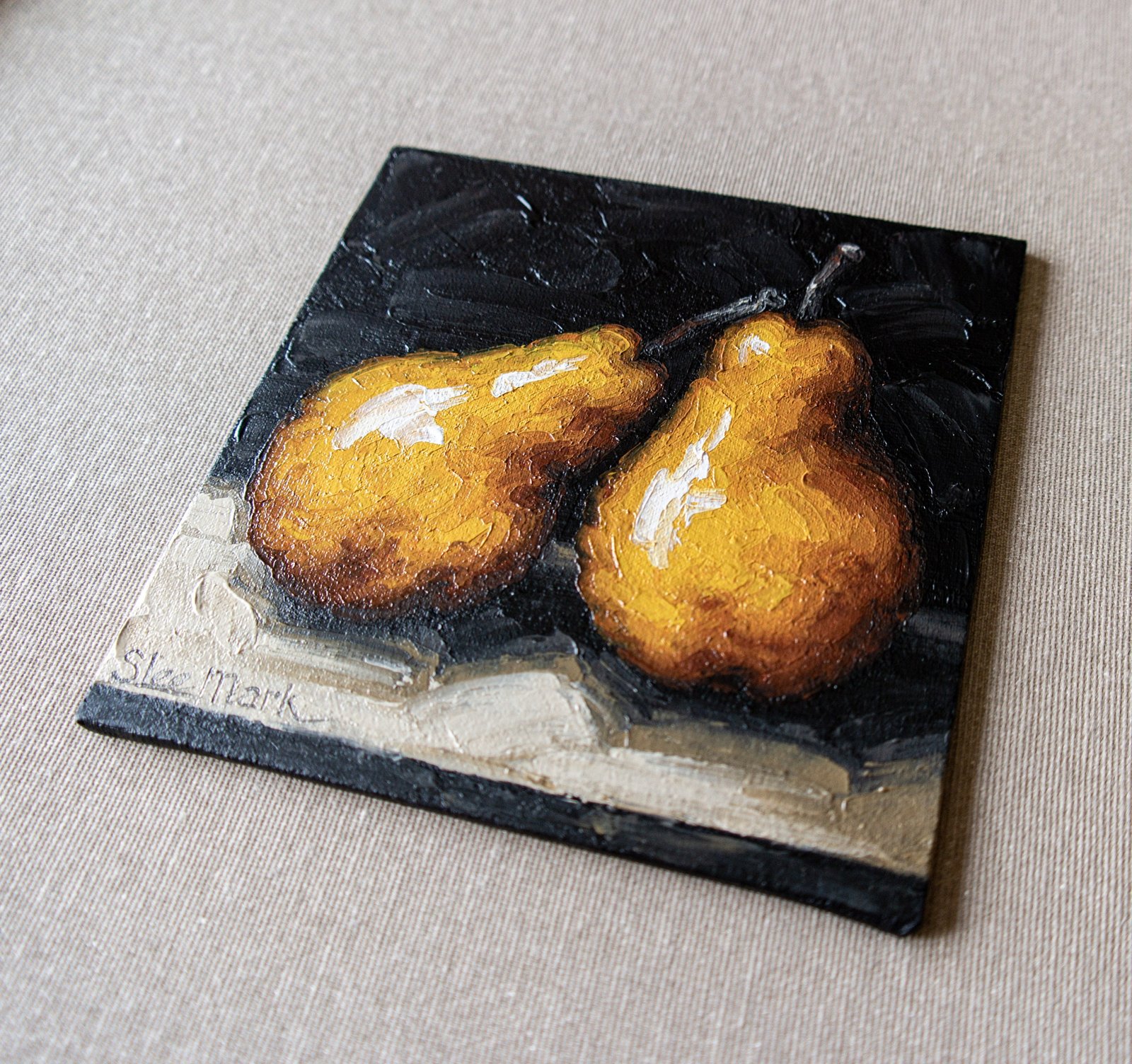 Two Pears Original art 6x6" by S.Lee Mark Stil life oil painting Fruit art Fruit still life Fruit painting Pears artHome Decor Wall Hangings