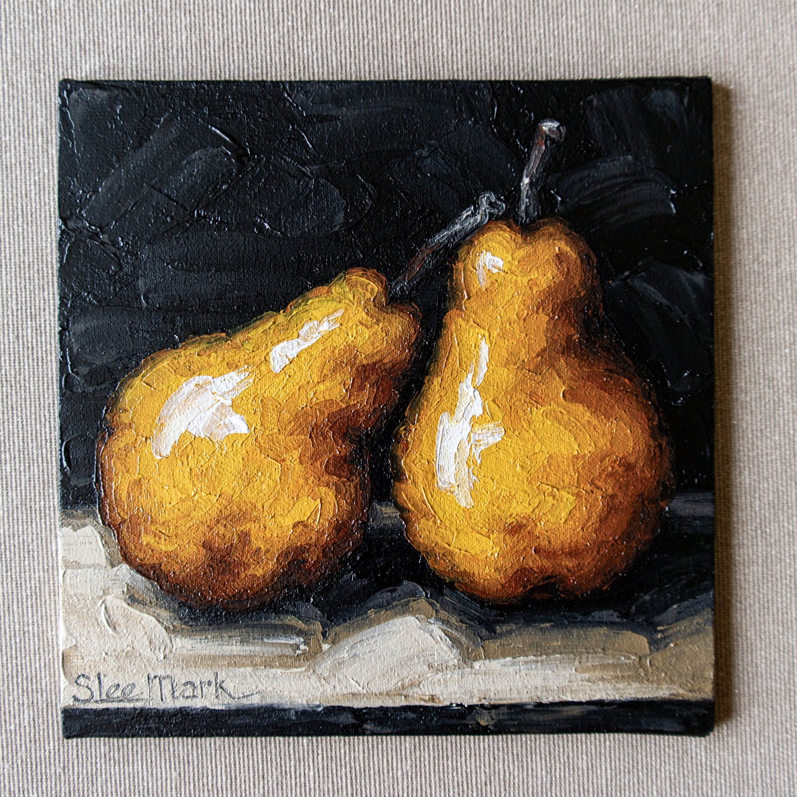 Two Pears Original art 6x6" by S.Lee Mark Stil life oil painting Fruit art Fruit still life Fruit painting Pears artHome Decor Wall Hangings