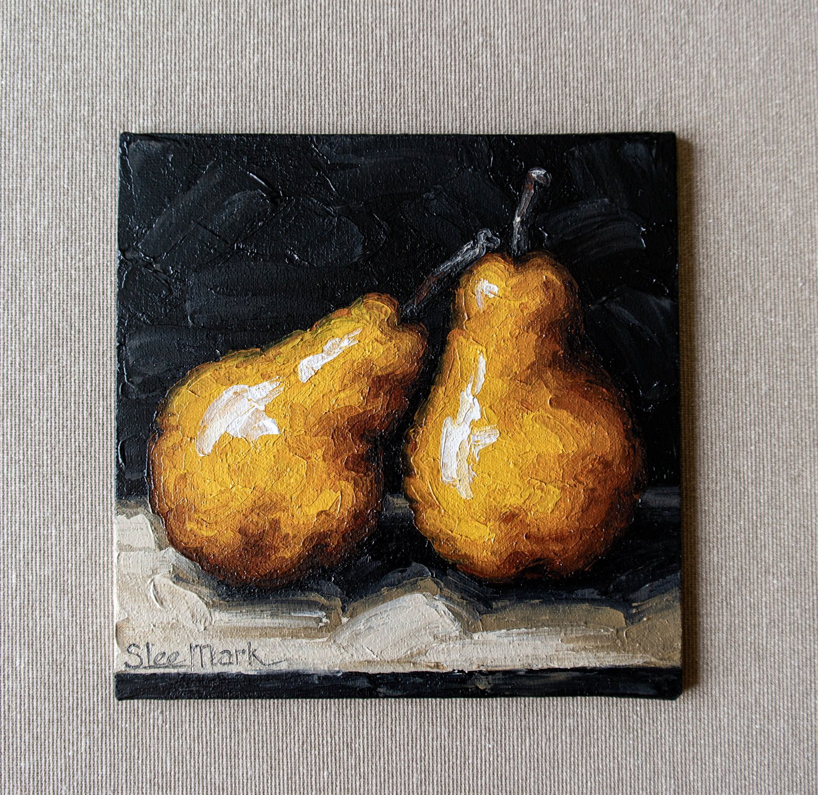 Two Pears Original art 6x6" by S.Lee Mark Stil life oil painting Fruit art Fruit still life Fruit painting Pears artHome Decor Wall Hangings