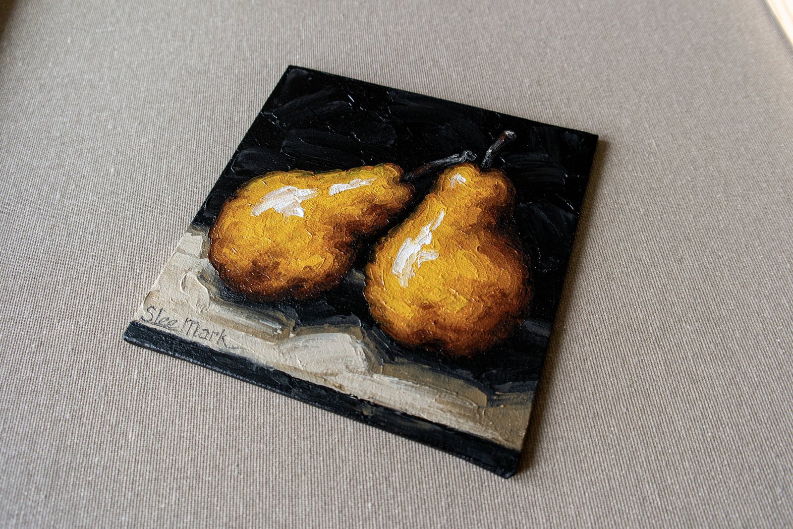 Two Pears Original art 6x6" by S.Lee Mark Stil life oil painting Fruit art Fruit still life Fruit painting Pears artHome Decor Wall Hangings