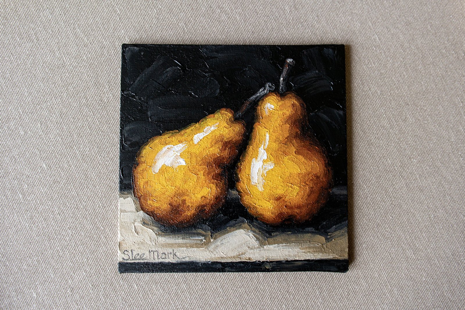 Two Pears Original art 6x6" by S.Lee Mark Stil life oil painting Fruit art Fruit still life Fruit painting Pears artHome Decor Wall Hangings