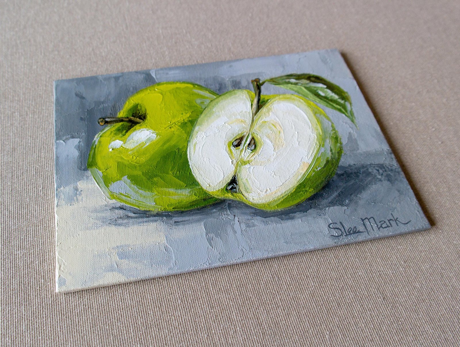 Apples Original art 6x8 by S. Lee Mark Stil life oil painting Fruit art Fruit still life Fruit painting Pears art Home Décor Wall Hangings