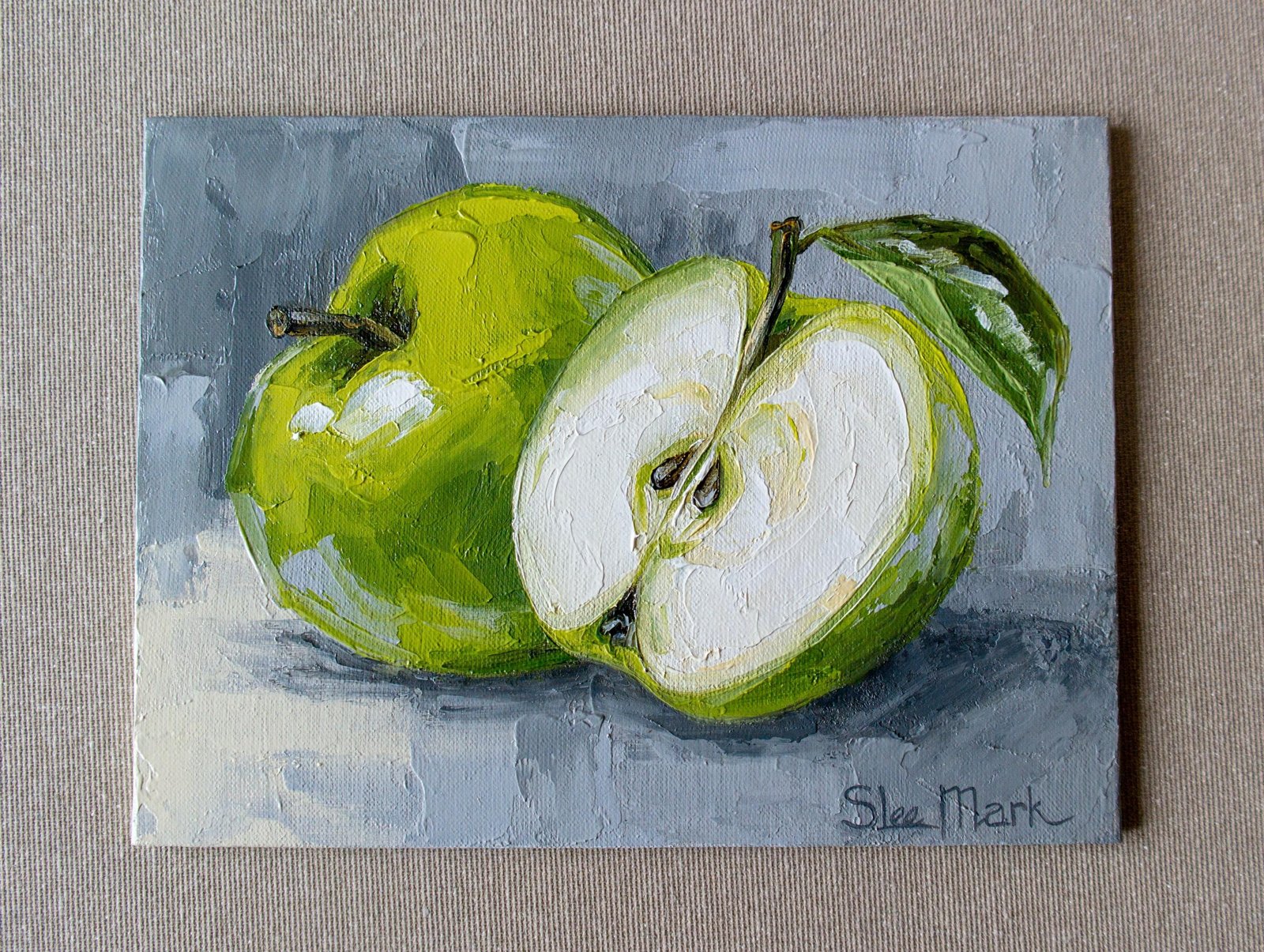 Apples Original art 6x8 by S. Lee Mark Stil life oil painting Fruit art Fruit still life Fruit painting Pears art Home Décor Wall Hangings