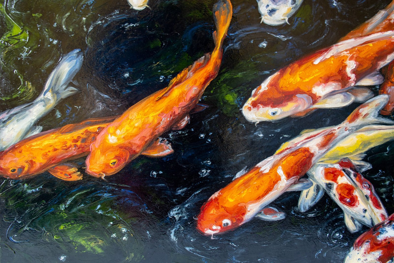 Koi Goldfish 24" S.Lee Mark Original oil painting Pet portrait Animal painting Animal art Fish Original art Home Living Home Decor Wall