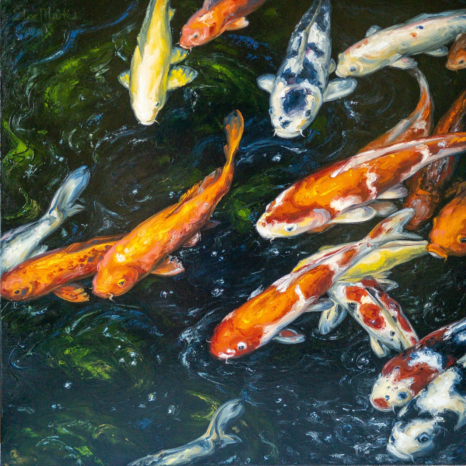 Koi Goldfish 24" S.Lee Mark Original oil painting Pet portrait Animal painting Animal art Fish Original art Home Living Home Decor Wall