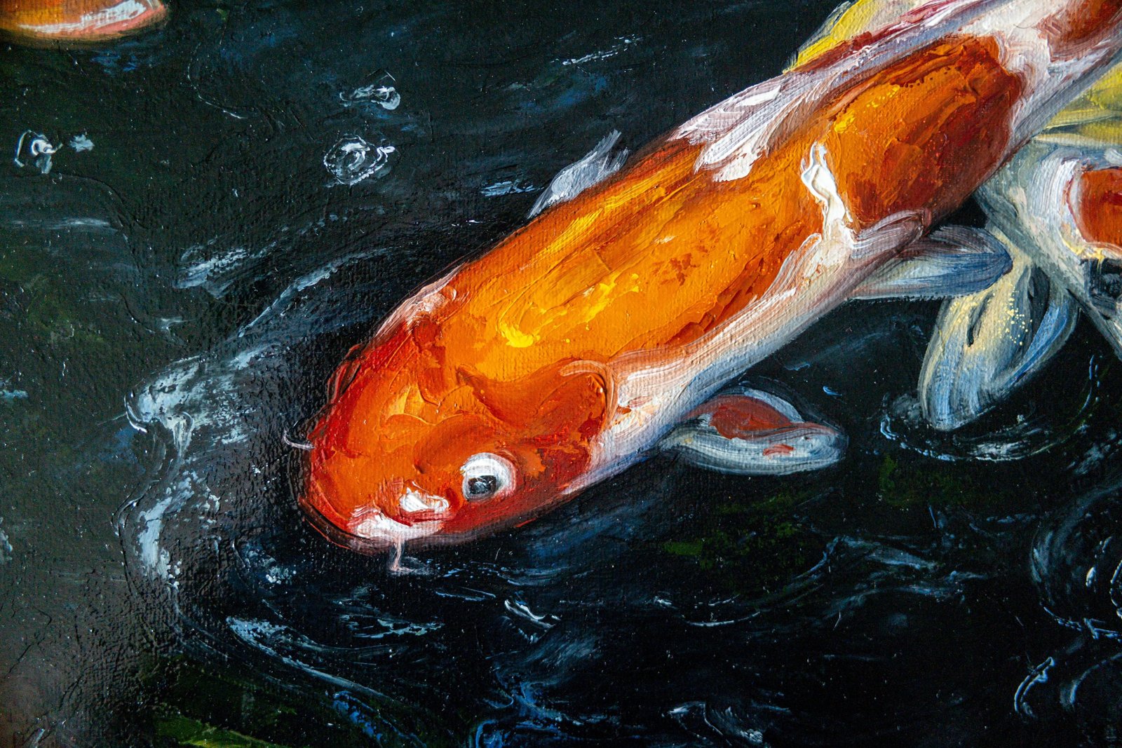Koi Goldfish 24" S.Lee Mark Original oil painting Pet portrait Animal painting Animal art Fish Original art Home Living Home Decor Wall