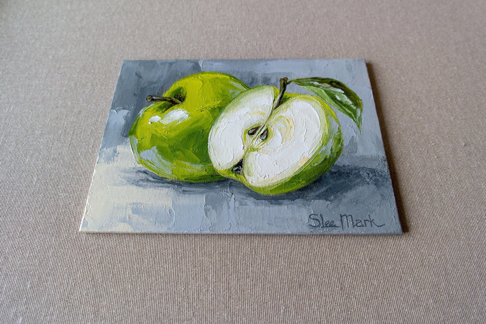 Apples Original art 6x8 by S. Lee Mark Stil life oil painting Fruit art Fruit still life Fruit painting Pears art Home Décor Wall Hangings