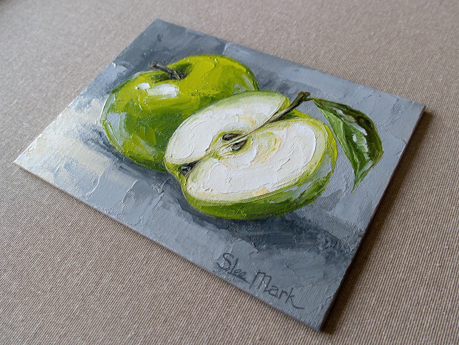 Apples Original art 6x8 by S. Lee Mark Stil life oil painting Fruit art Fruit still life Fruit painting Pears art Home Décor Wall Hangings