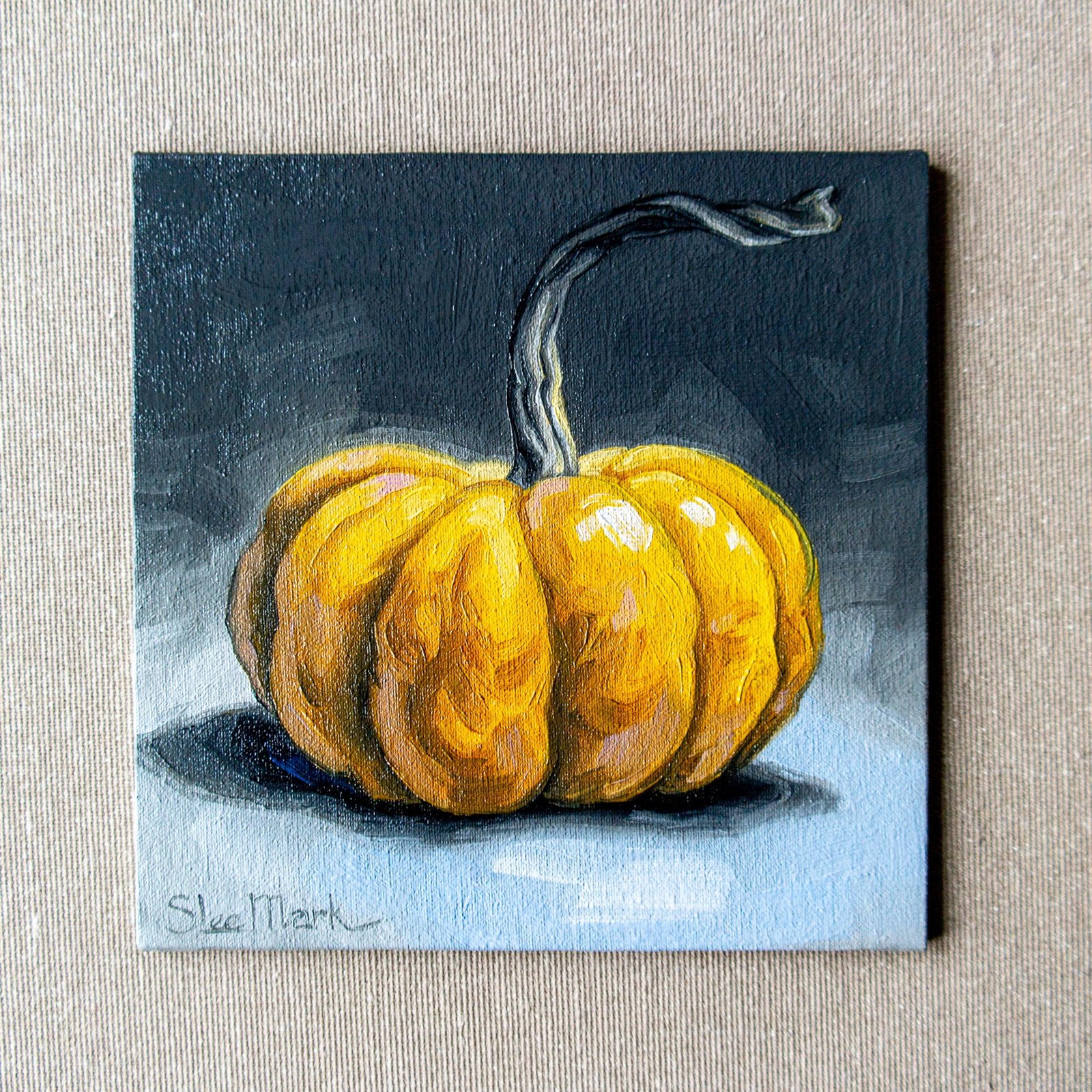 Pumpkin Original art 6x6 by S. Lee Mark - Stil life oil painting Fruit art Fruit still life Fruit painting pumpkin art Vegetables