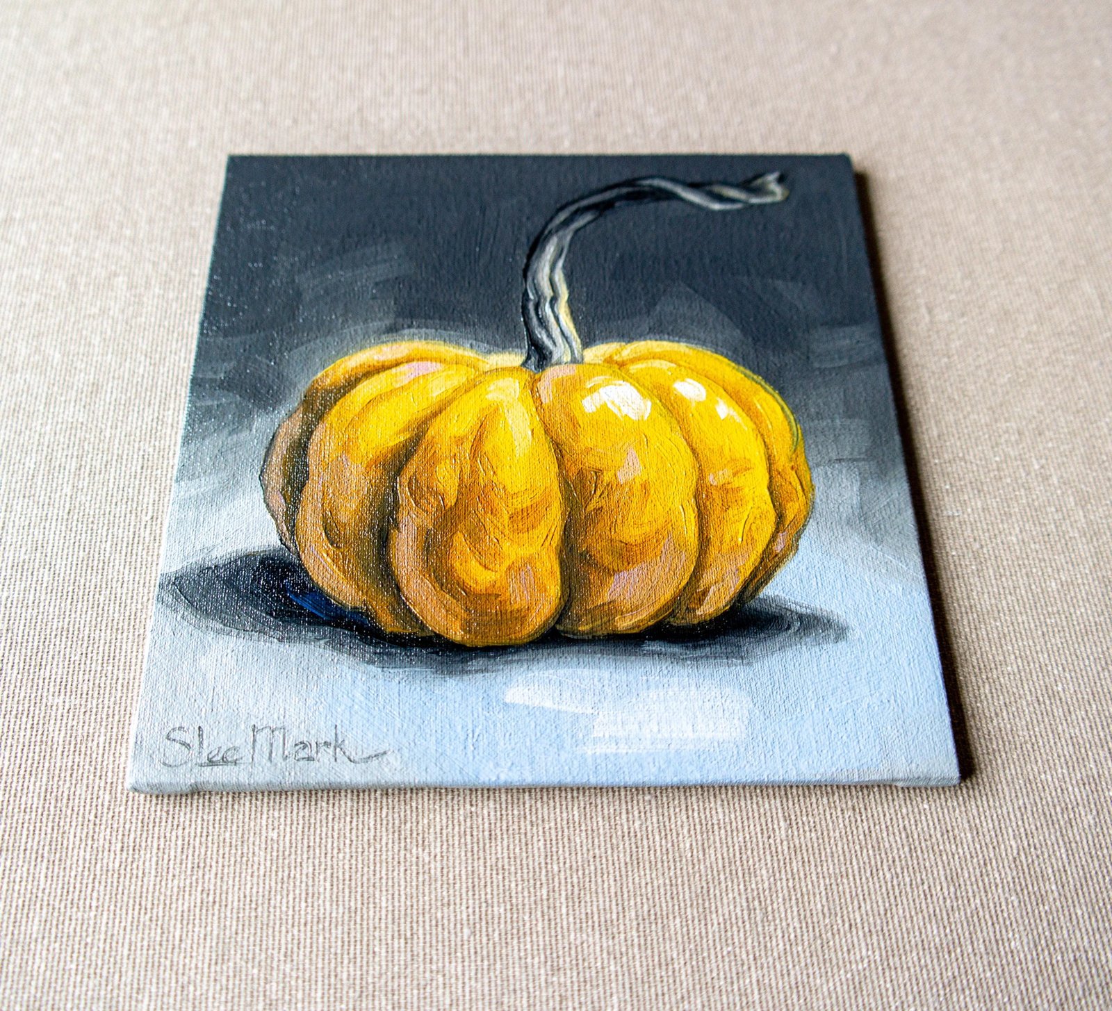Pumpkin Original art 6x6 by S. Lee Mark - Stil life oil painting Fruit art Fruit still life Fruit painting pumpkin art Vegetables