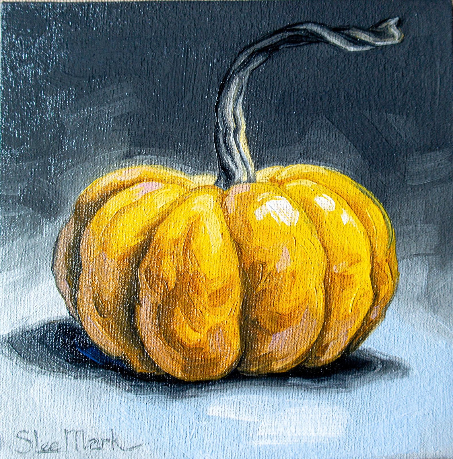 Pumpkin Original art 6x6 by S. Lee Mark - Stil life oil painting Fruit art Fruit still life Fruit painting pumpkin art Vegetables