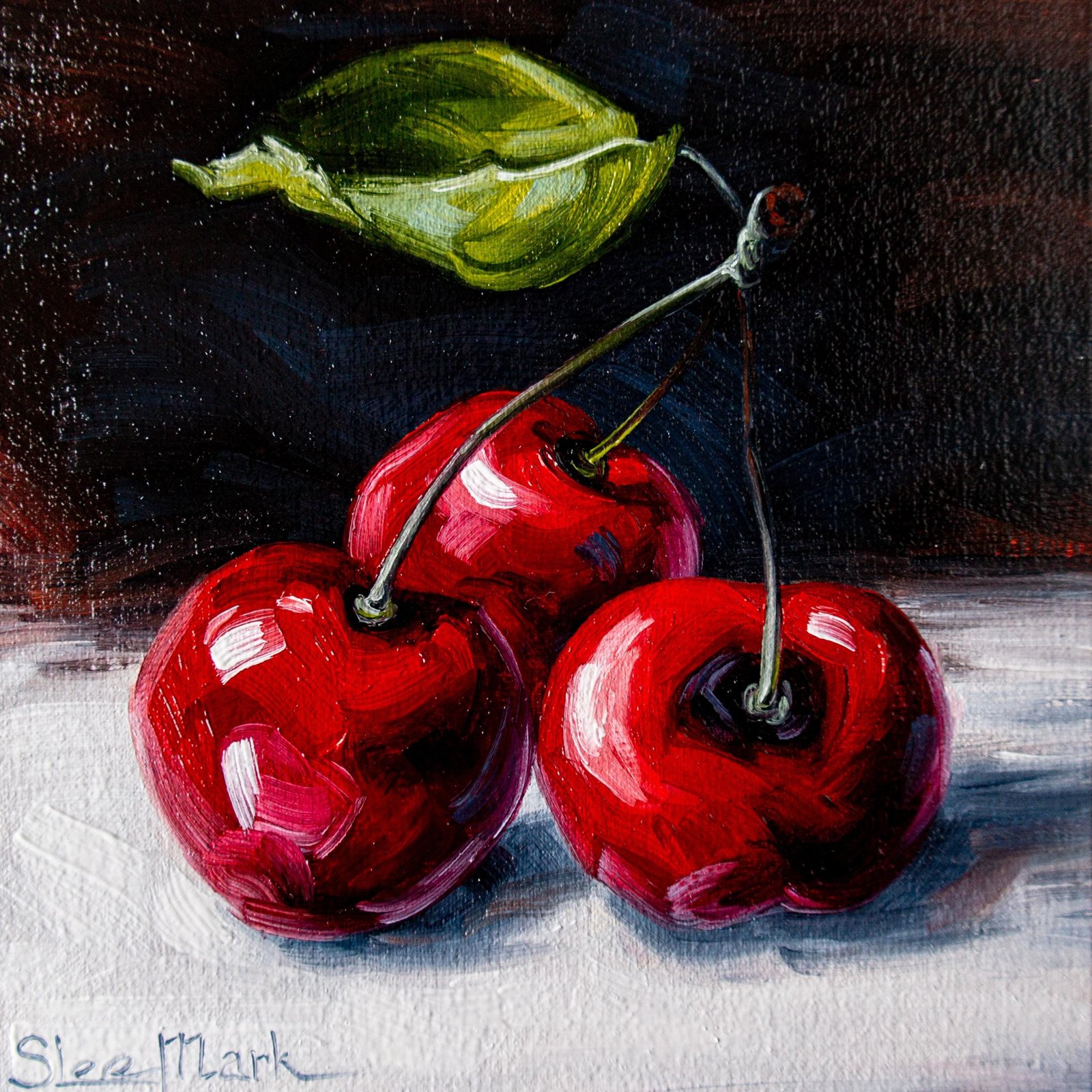 Cherries Original art 6x6 by S. Lee Mark - Stil life oil painting Fruit art still life Cherry art Home & Living Home Wall Décor Paintings