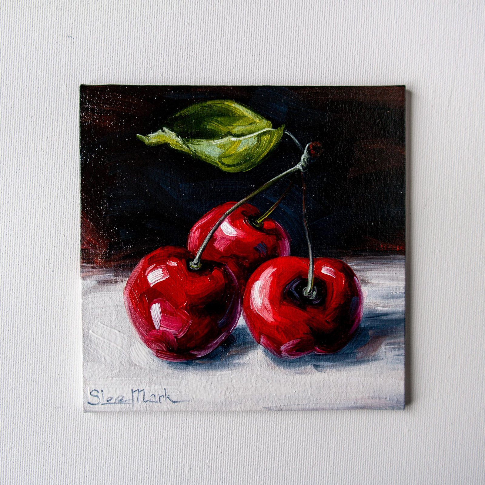 Cherries Original art 6x6 by S. Lee Mark - Stil life oil painting Fruit art still life Cherry art Home & Living Home Wall Décor Paintings