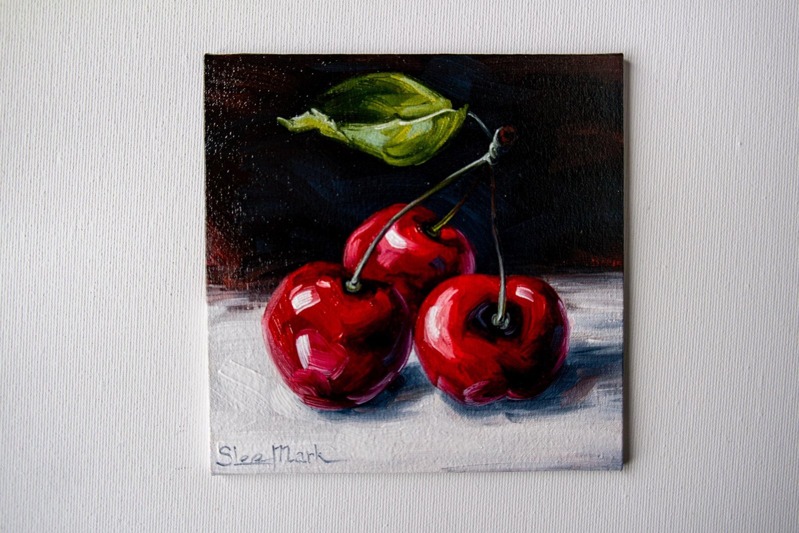 Cherries Original art 6x6 by S. Lee Mark - Stil life oil painting Fruit art still life Cherry art Home & Living Home Wall Décor Paintings
