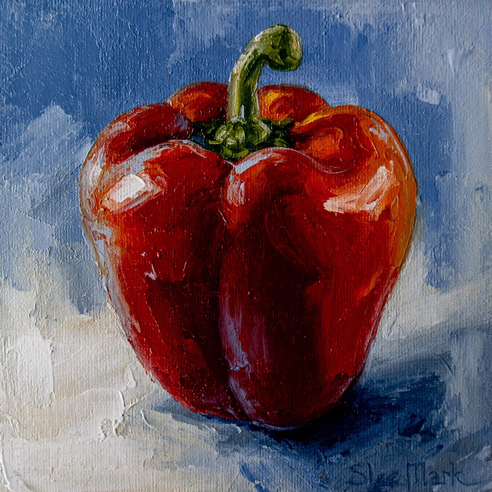 Pepper Original art 6x6 by S. Lee Mark Stil life oil painting Fruit art Fruit still life Fruit painting Peper art Home Décor Wall Hangings