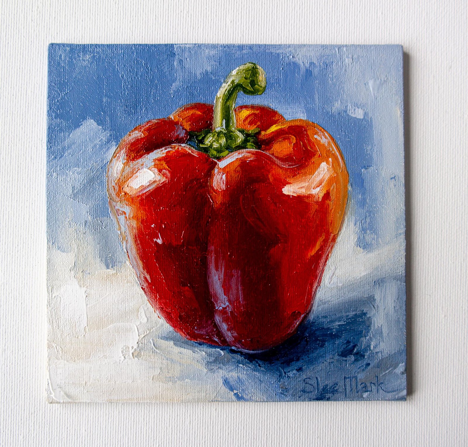 Pepper Original art 6x6 by S. Lee Mark Stil life oil painting Fruit art Fruit still life Fruit painting Peper art Home Décor Wall Hangings