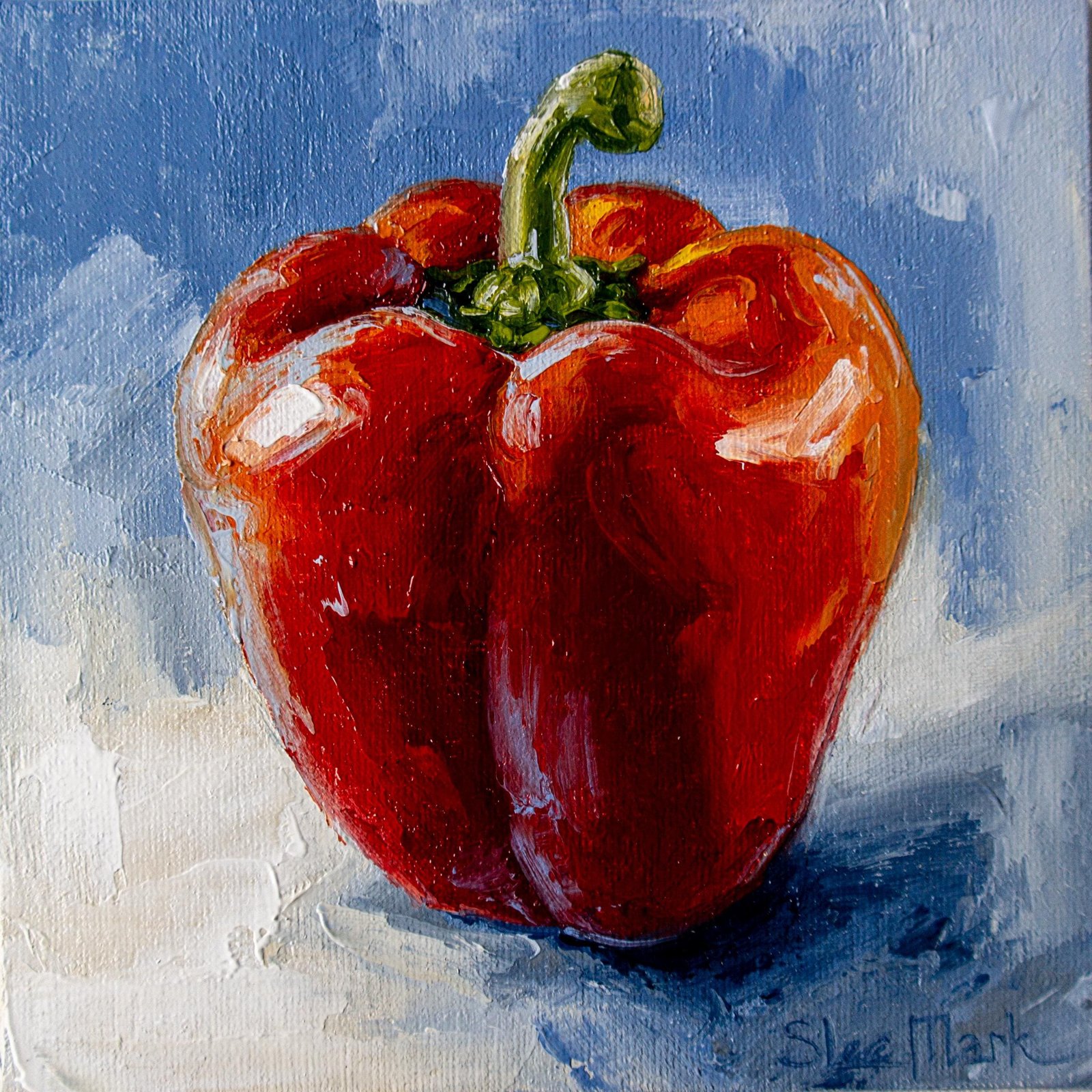 Pepper Original art 6x6 by S. Lee Mark Stil life oil painting Fruit art Fruit still life Fruit painting Peper art Home Décor Wall Hangings