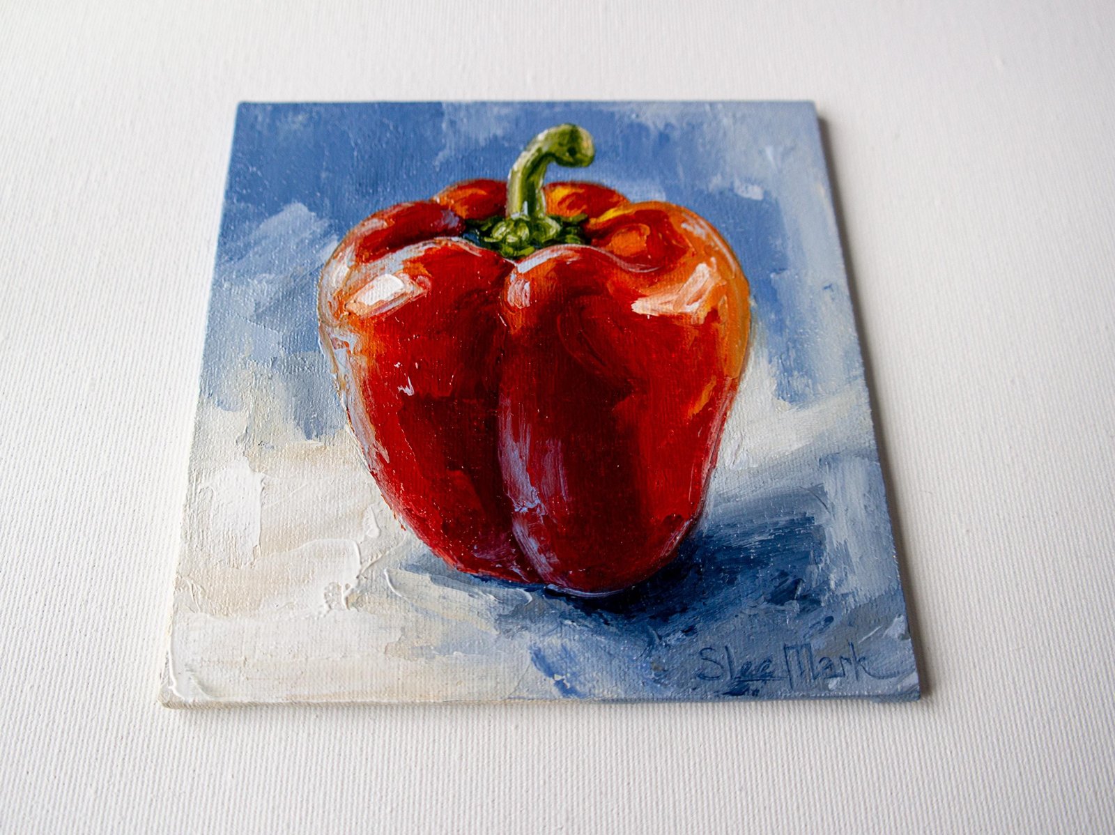 Pepper Original art 6x6 by S. Lee Mark Stil life oil painting Fruit art Fruit still life Fruit painting Peper art Home Décor Wall Hangings