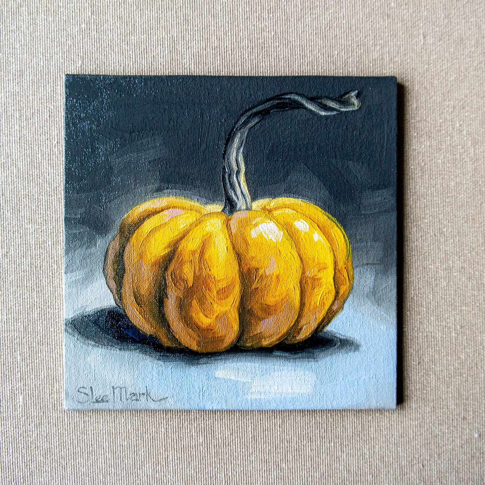 Pumpkin Original art 6x6 by S. Lee Mark - Stil life oil painting Fruit art Fruit still life Fruit painting pumpkin art Vegetables