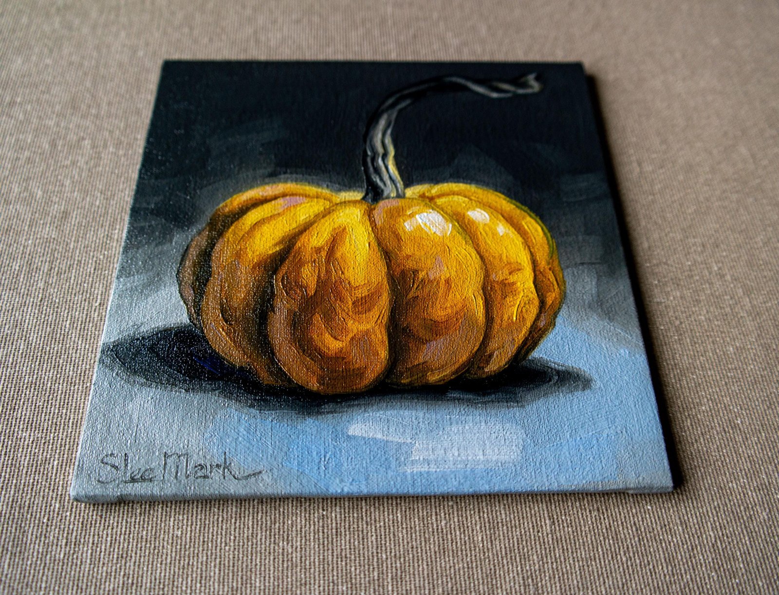 Pumpkin Original art 6x6 by S. Lee Mark - Stil life oil painting Fruit art Fruit still life Fruit painting pumpkin art Vegetables