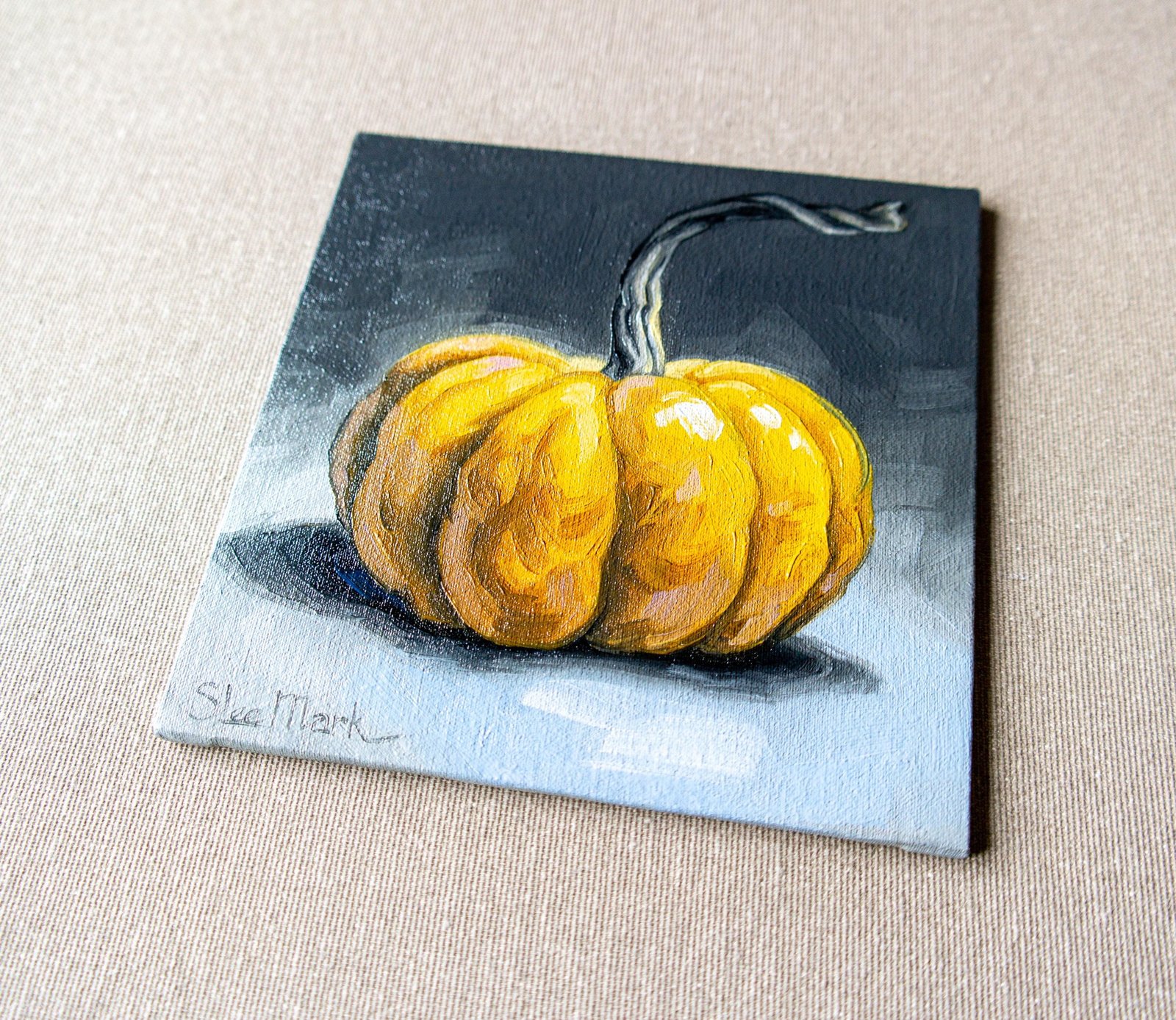 Pumpkin Original art 6x6 by S. Lee Mark - Stil life oil painting Fruit art Fruit still life Fruit painting pumpkin art Vegetables