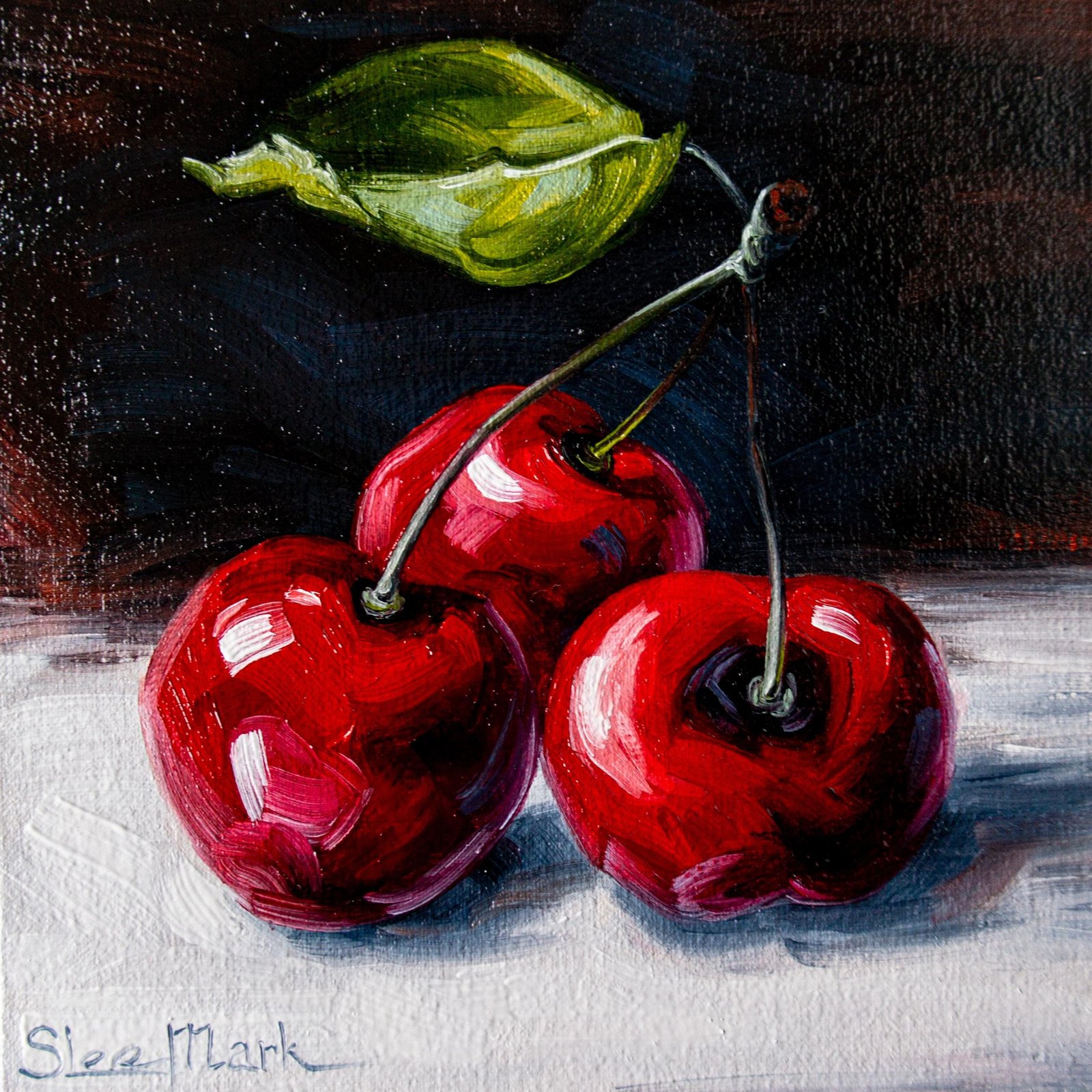 Cherries Original art 6x6 by S. Lee Mark - Stil life oil painting Fruit art still life Cherry art Home & Living Home Wall Décor Paintings by Svitlana Lee Mark