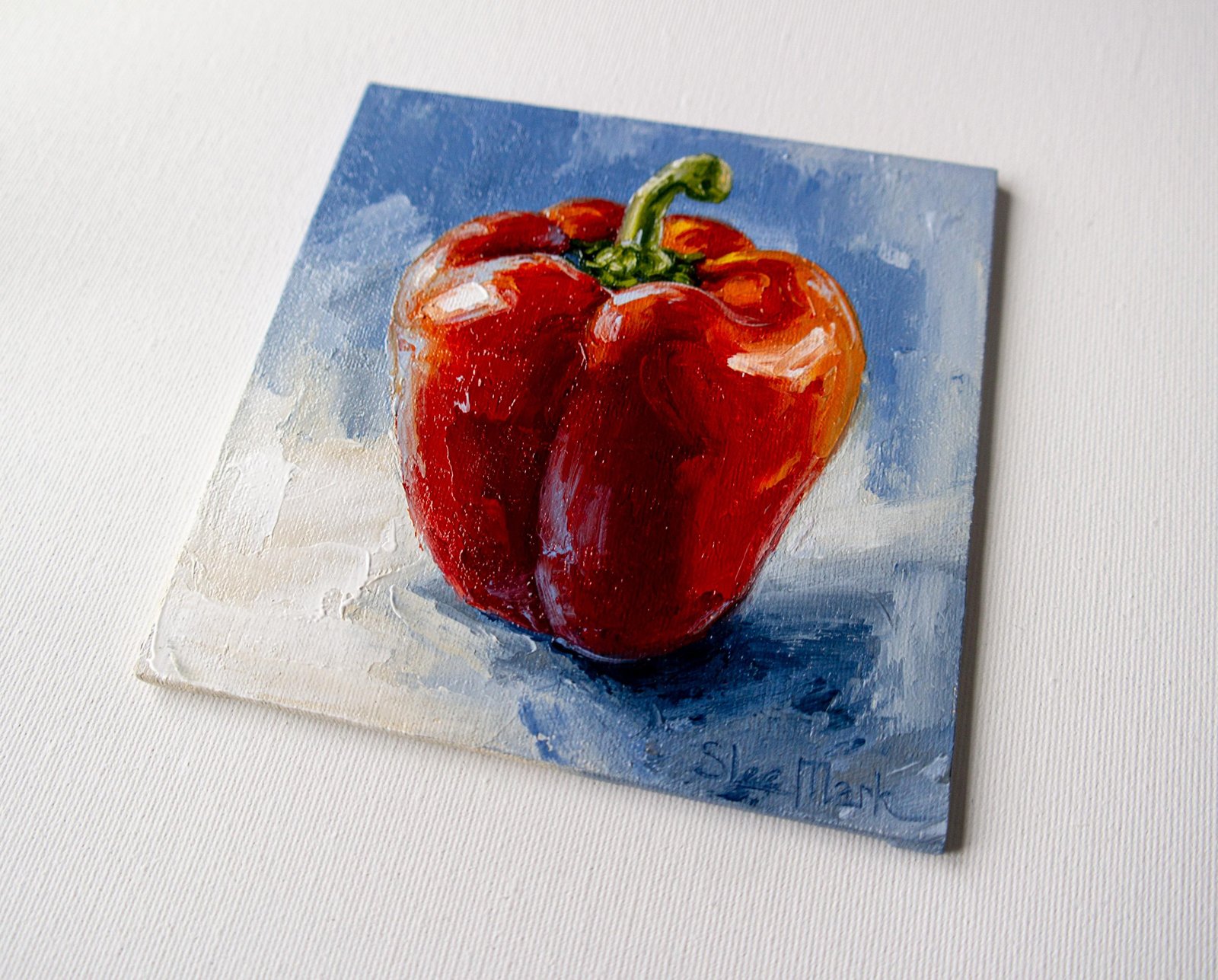 Pepper Original art 6x6 by S. Lee Mark Stil life oil painting Fruit art Fruit still life Fruit painting Peper art Home Décor Wall Hangings