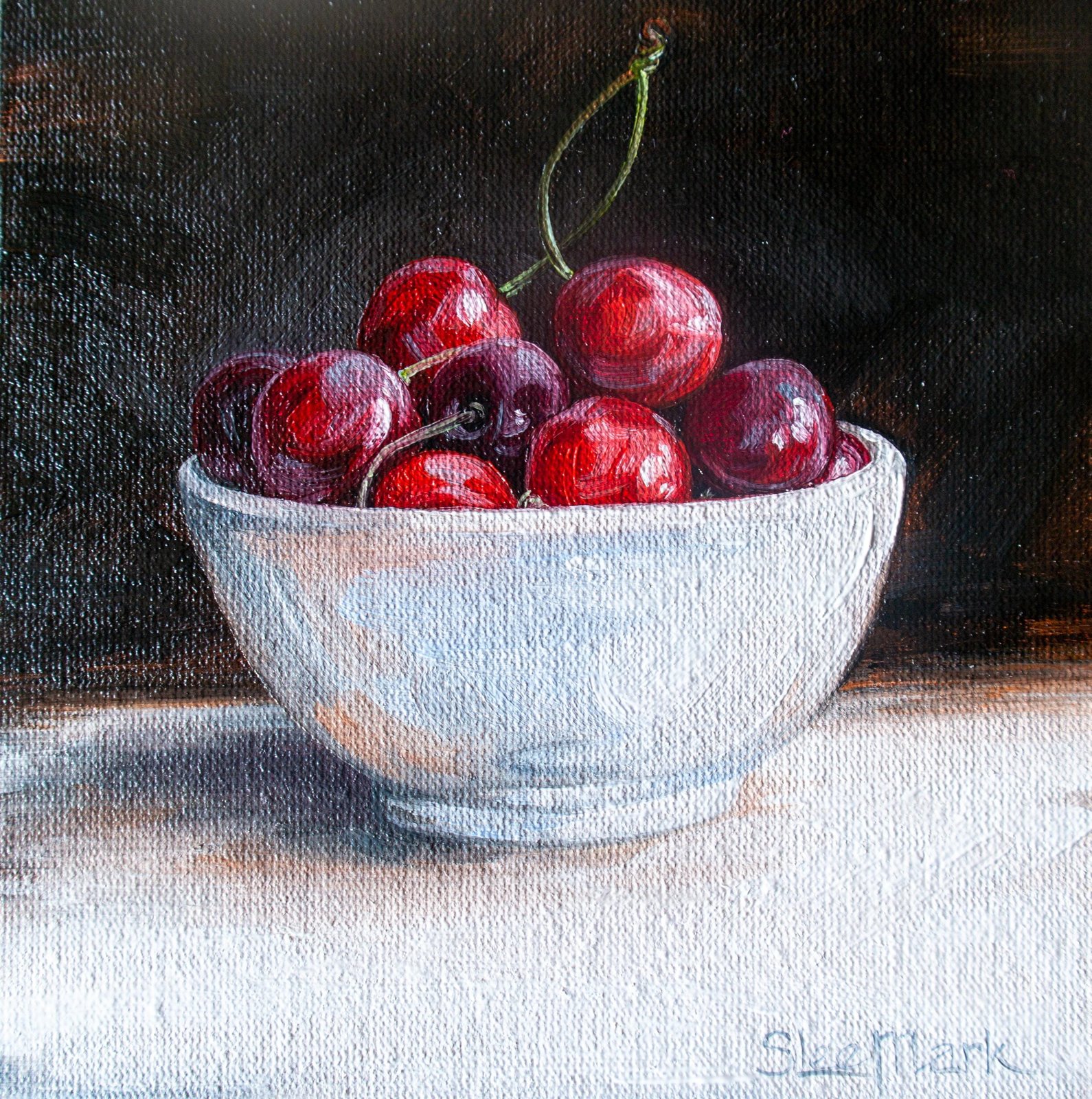Plate cherries Original art 6x6 by S. Lee Mark Stil life oil painting Fruit art still life Cherry art Home Living Home Wall Décor Paintings