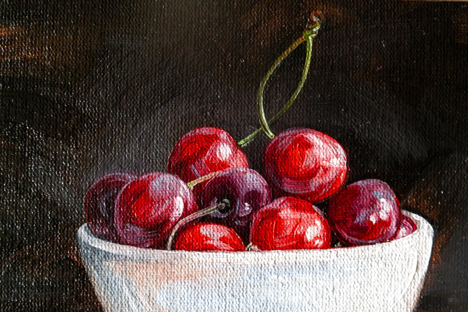 Plate cherries Original art 6x6 by S. Lee Mark Stil life oil painting Fruit art still life Cherry art Home Living Home Wall Décor Paintings