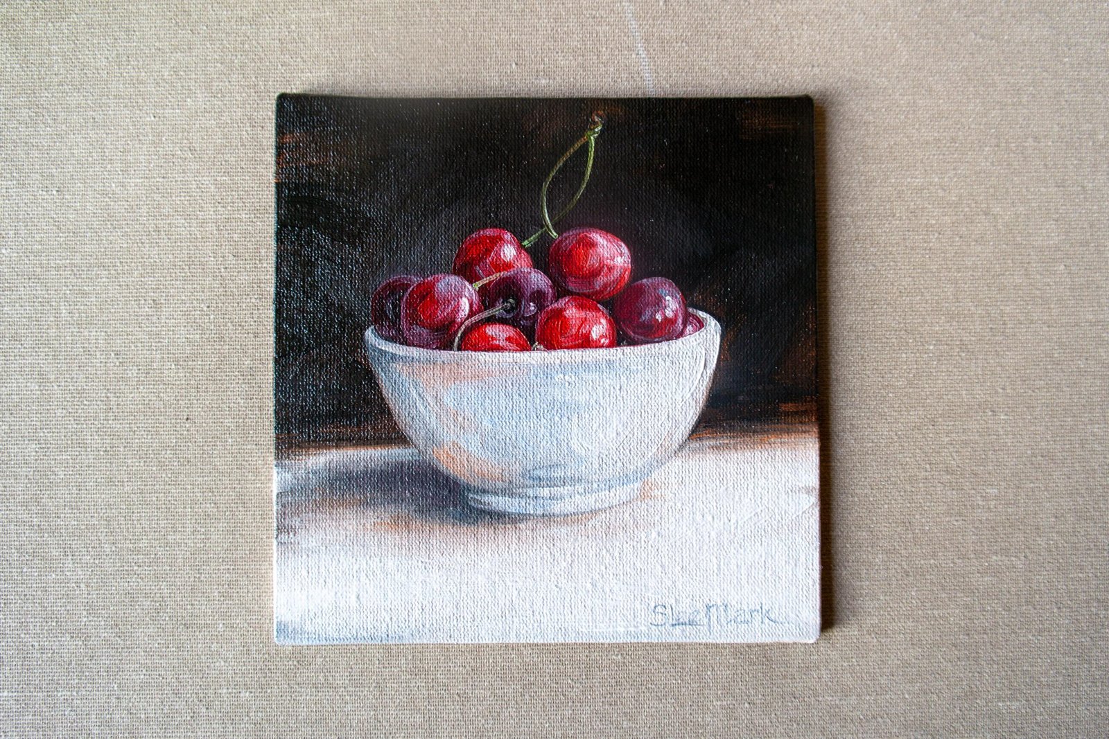 Plate cherries Original art 6x6 by S. Lee Mark Stil life oil painting Fruit art still life Cherry art Home Living Home Wall Décor Paintings