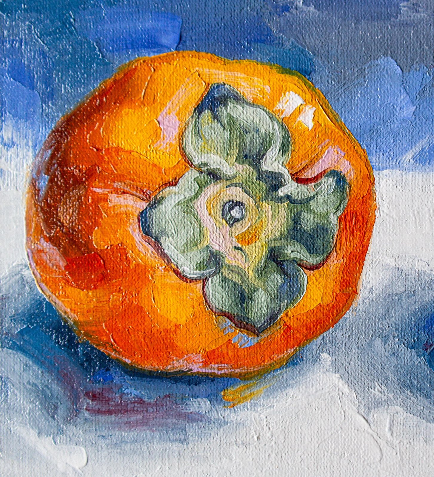 Persimmon Original art 6x8 by S. Lee Mark - Stil life oil painting Fruit art Fruit still life Fruit painting Citrus art
