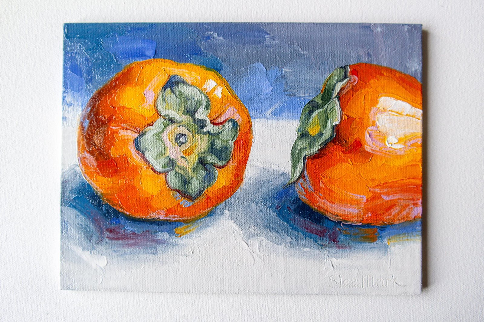 Persimmon Original art 6x8 by S. Lee Mark - Stil life oil painting Fruit art Fruit still life Fruit painting Citrus art