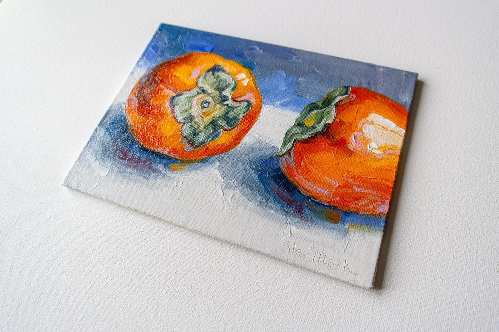 Persimmon Original art 6x8 by S. Lee Mark - Stil life oil painting Fruit art Fruit still life Fruit painting Citrus art
