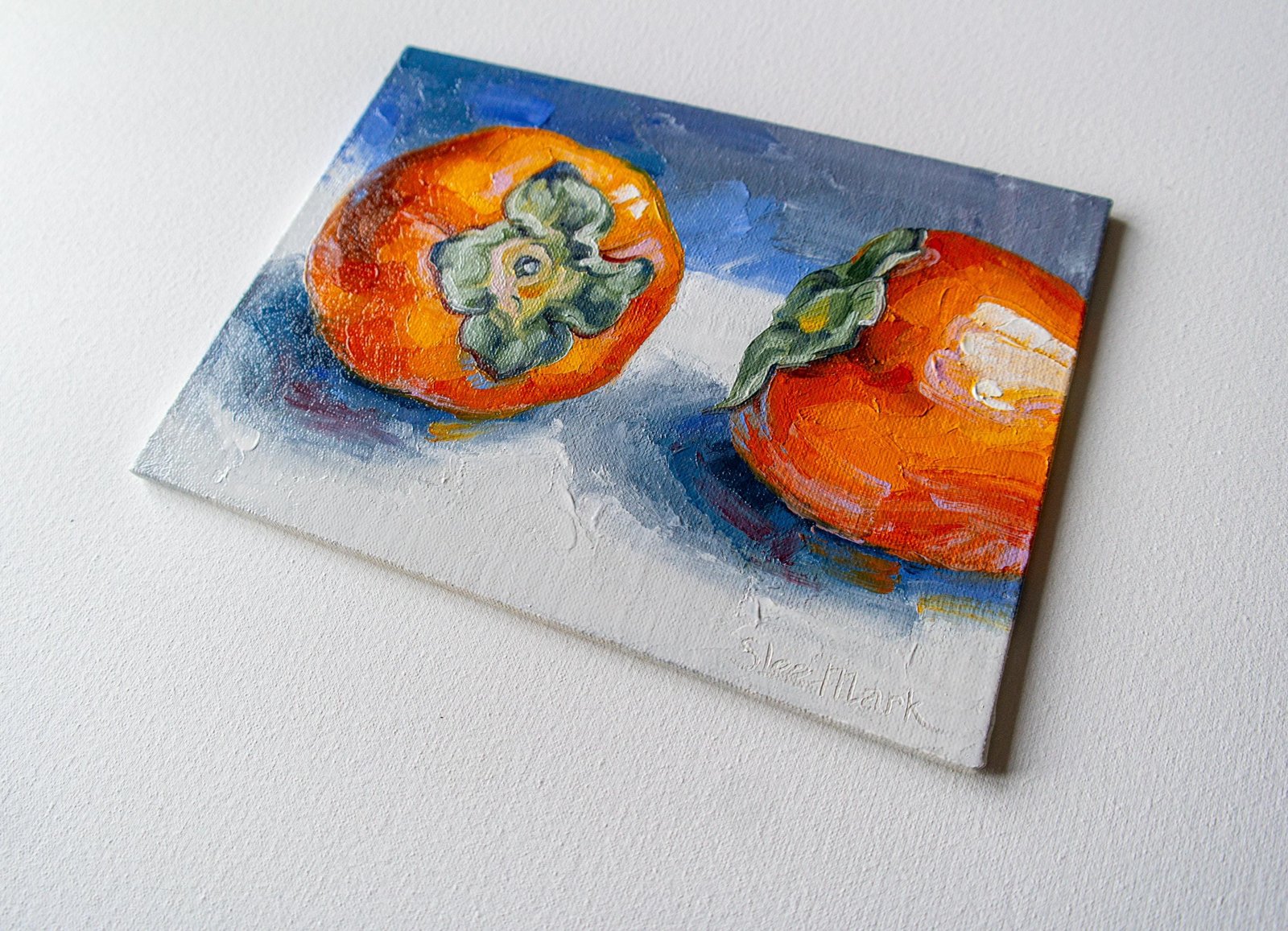 Persimmon Original art 6x8 by S. Lee Mark - Stil life oil painting Fruit art Fruit still life Fruit painting Citrus art