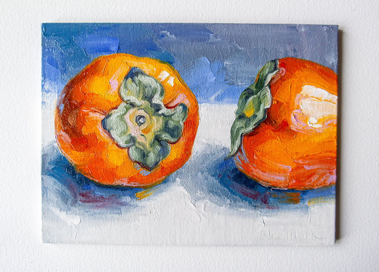 Persimmon Original art 6x8 by S. Lee Mark - Stil life oil painting Fruit art Fruit still life Fruit painting Citrus art